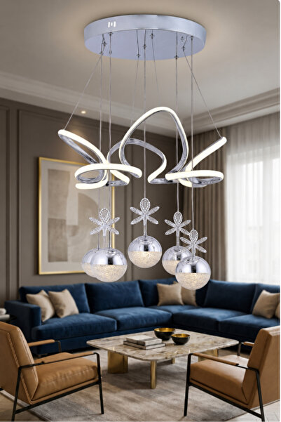 EY-EL TASARIM MODERN SARKIT LED AVİZE 3 RENK KADEMELİ KROM PARLAK KAPLAMALI