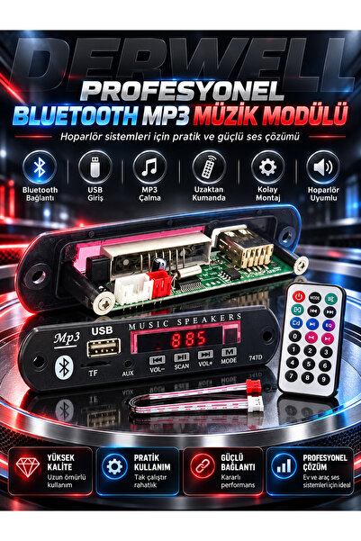 Derwell Yeni 2026 Bluetoothlu Araç Oto Teyp Aux Usb Sd Mikrofonlu Dönüştürücü...