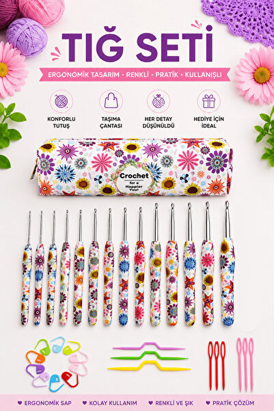 LİVA CRAFT Art & Craft Ergonomic Crochet Set with Bag – Colorful Handle Croch...
