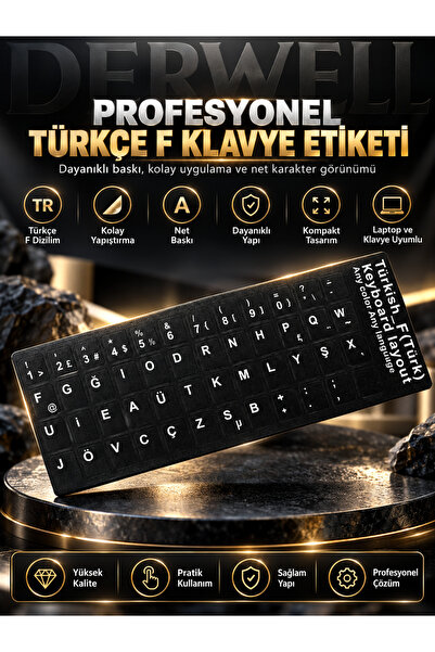 Derwell F Klavye Stiker Türkçe Klavye Yapışkan Harf Dizilimi Turkish F Keyboa...