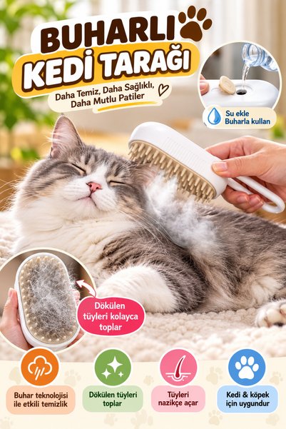 TOYFEST Yumuşak Silikonlu Saplı Buharlı Kedi Tarağı, Buharlı Kedi & Köpek Yık...