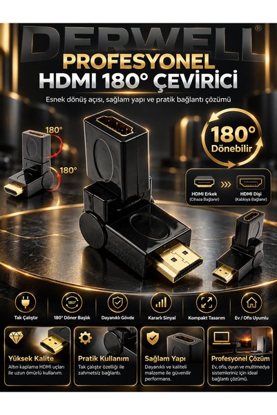 Derwell Hdmı 180 Derece Uzatma Aparatı Dirsek Adaptör Hdtv Için Ayarlanabilir...