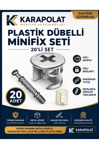 KARAPOLAT Plastik Dübelli Minifix Gövde ve Mil Seti - Mobilya Bağlantı Eleman...