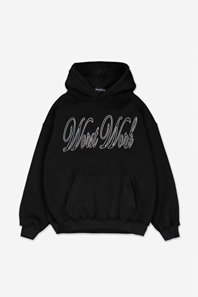 Fadeback Rhinestones Gümüş Taşlı Worst Work Oversize Hoodie