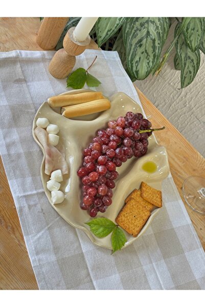 Leonart Atölye El Yapımı Stoneware Çok Bölmeli Sunum Tabağı - Dalgalı Tasarım...