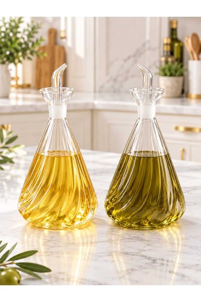 morponi Borsilikat Cam Optik Çizgili Cam Yağdanlık – 2’li Set Lumia 1000 Ml (...