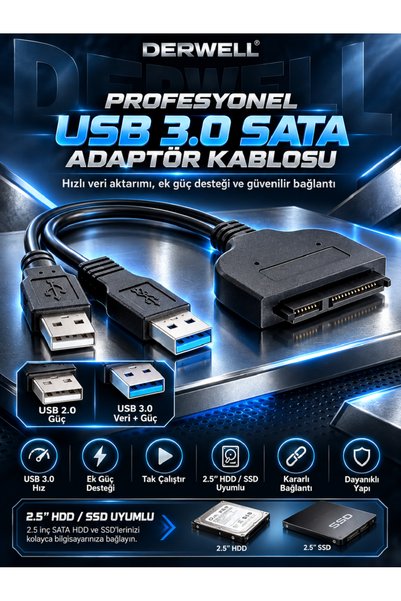 Derwell HDD/SSD. 2. Bu USB 3.0 ila SATA Dönüştürücü Kablosu Ssd Hdd Bağlantı ...