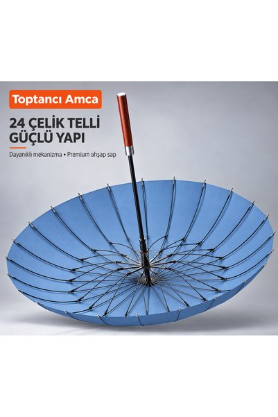 Toptancı Amca 24 Telli Uzun Saplı, Büyük Güçlendirilmiş Ağır Yağmurlara Dayan...