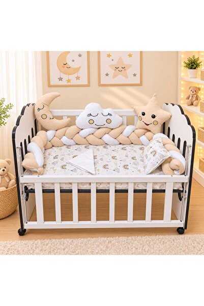 JULYA KİDS 3Lü Örgülü Kenar Koruma Süslü Yastık 7 Parça 60*120 Cm Bebek Beşik...