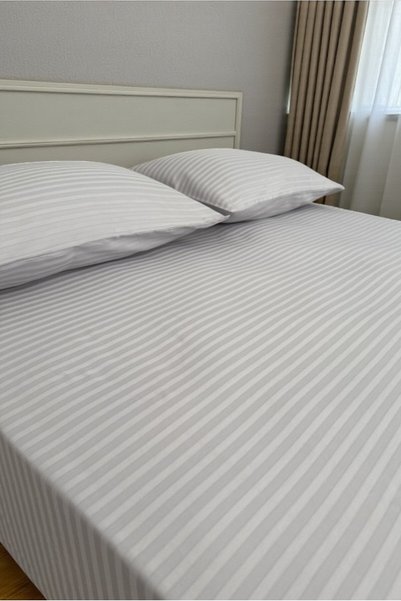 VESSİNOHOME Cotton Satin Fitted Sheet Set Striped Single Double White/Colored Hotel Type Luxury Padded