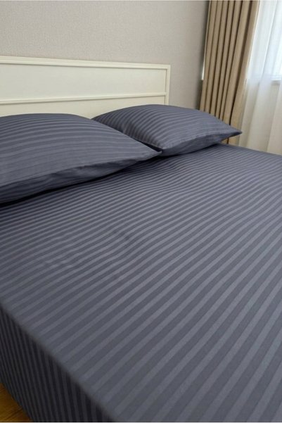VESSİNOHOME Platinum Series Cotton Satin Fitted Sheet Set Striped Double White/Colored Hotel Type Padded