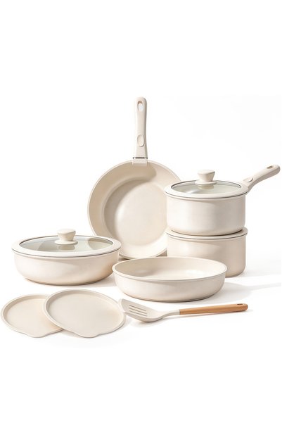 Vitakit 5 Pieces Non-Stick Cookware Set, Detachable Handle, Marble Coating, Gas & Induction Compatible Home Kitchen Pots Pans