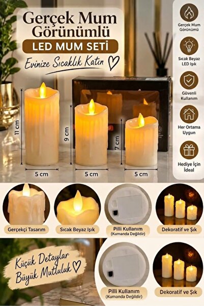 NEWSTORE HOME Titreyen Led Mum 3'lü Set Gün Işıklı