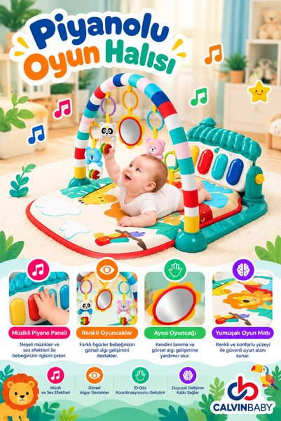 Calvin Baby Piyanolu Bebek Oyun Halısı – 0+ Ay, Işıklı ve Müzikli Aktivite Matı