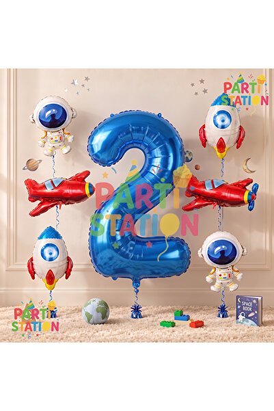 Parti Station Navy Blue Color Number Balloon Space Concept 2 Year Old Birthda...