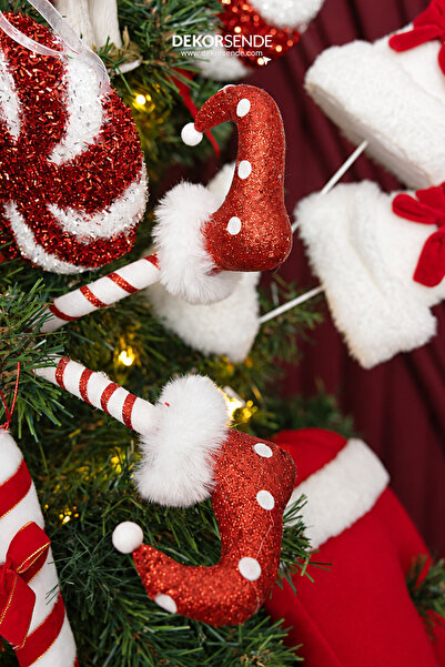 Dekorsende Christmas Ornament Glittered Inverted Leg Branch Red White 75 cm