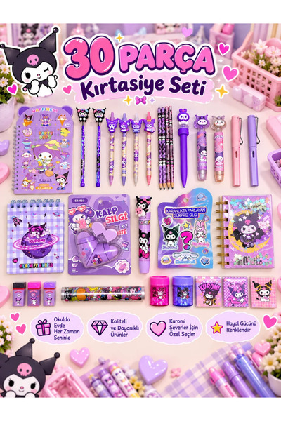 ÖZ OFİS Kuromi 30 Parça Mor Temalı Kırtasiye Seti - Okul Hediyelik Dev Set - ...