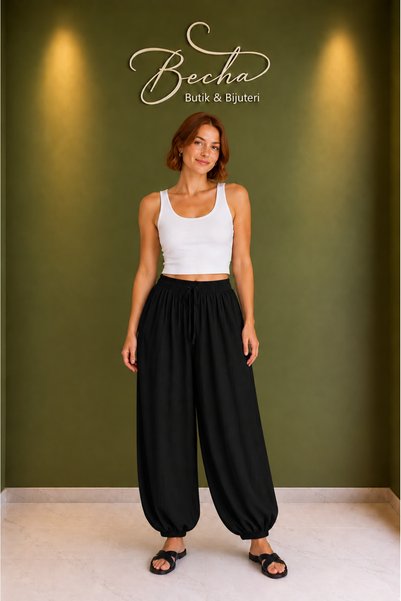 Becha Butik Kadın Beli Bağlamalı Şalvar Pantolon
