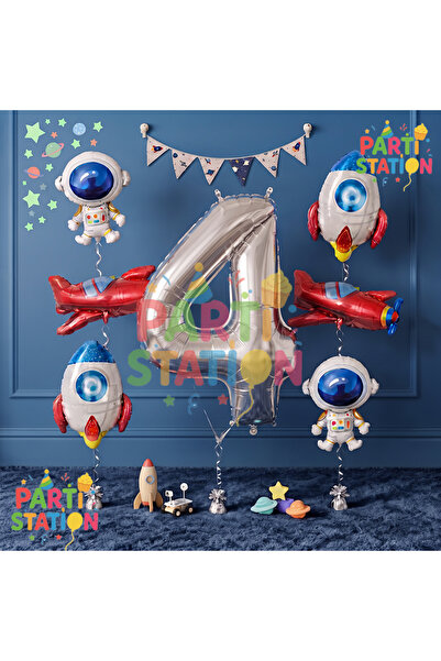 Parti Station Silver Color Number Balloon Space Concept 4 Year Old Birthday B...