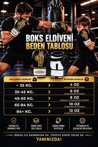 cayenna TIGER Boks Eldiveni – Darbe Emici, Dayanıklı, Çocuk ve Yetişkin İçin 4-6-8-10-12 OZ