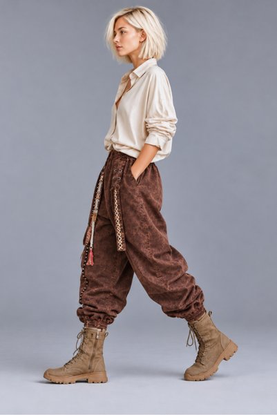 Boutique Juji BOHEM STİL VİNTAGE YIKAMA BORDO SALAŞ PANTOLON