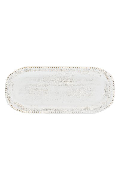 OEM Platou Decorativ din Lemn Oval Dots Alb Brushed Auriu 35x15cm