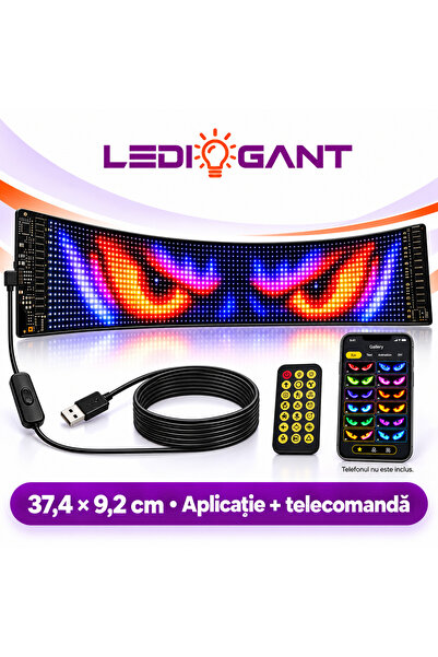 LEDIGANT Display LED Auto RGB 92×374 mm, Matrix LED Programabil pentru Lunetă...