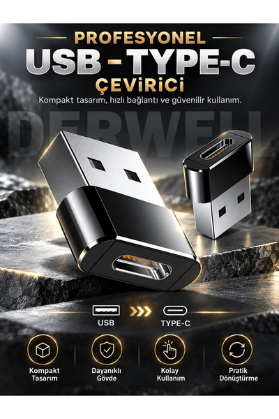 Derwell Type-C To Usb Yüksek Hızlı USB C Tipi Kadın USB tip A Erkek Hızlı Şar...