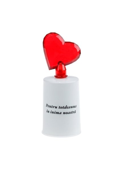 OEM Lumanare Decorativa Alba cu Inima Rosie LED & Mesaj 5x14cm - Lumanari Dec...