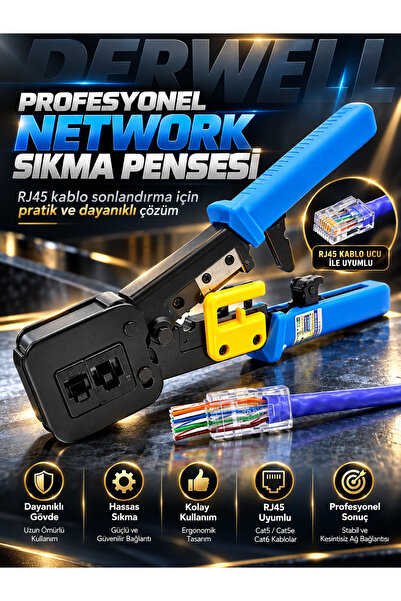 Derwell Yeni 2025 Nesil Rj45 Pense Ezrj45 Sıkma Pensesi Rj11 Rj12 Rj45 Ethernet Konektörü Sıkma Kesme Soyma