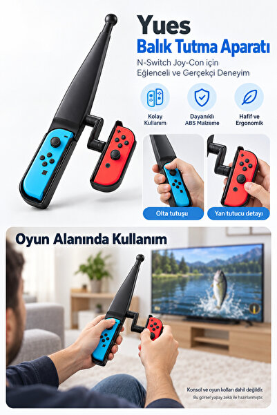 YUES Switch ve Switch OLED Uyumlu Joy-Con Olta Aparatı Balık Tutma Oyun Akses...