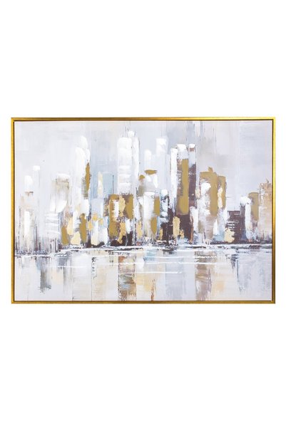 OEM Tablou ulei abstract oras cladiri 100x70cm rama plastic auriu decoratiune...