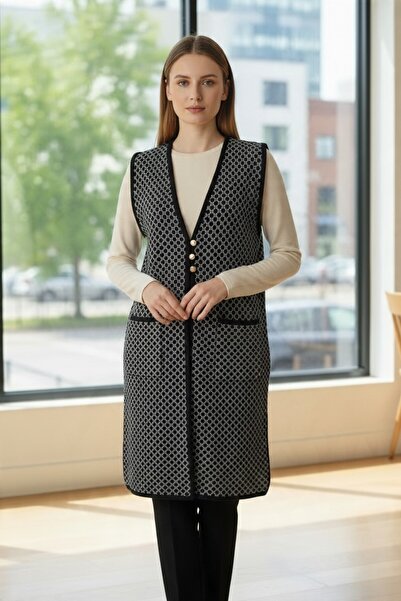 ENDAMIM Long Sleeve/Honeycomb Pattern Vest with Pockets and Buttons, Plus Siz...