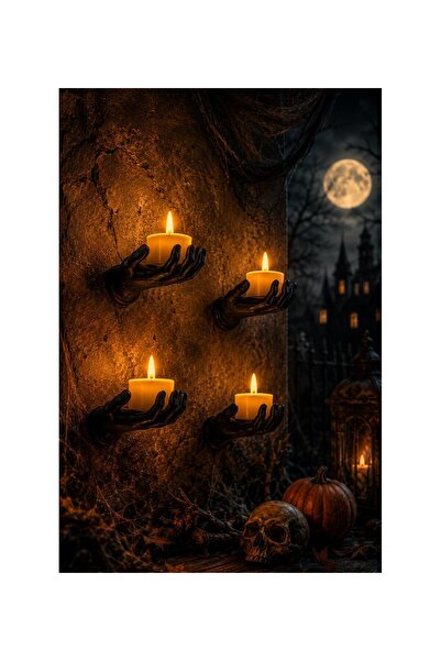 lysiaaccessory Cadılar Bayramı Temalı El Şeklinde Duvar Mumluğu 4 Lü Set Hall...