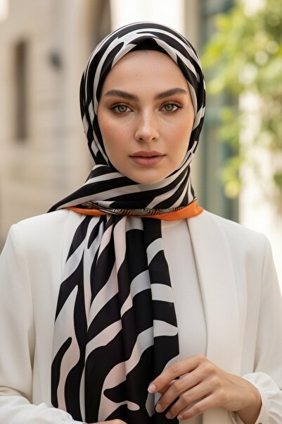 Vissona Kadın Fresh Ipek Şal Turuncu Siyah