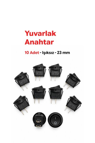 Genel Markalar Yuvarlak Anahtar ON-OFF 2 Pin | 23 mm | SİYAH | IŞIKSIZ | 10 A...