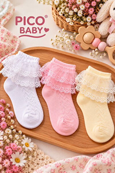 Pico Baby Organik Pamuk 3'lü Bebek Tüllü Çorap
