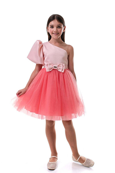 Rovena - Rochie de ocazie din satin fin și tul, design asimetric pe un singur...