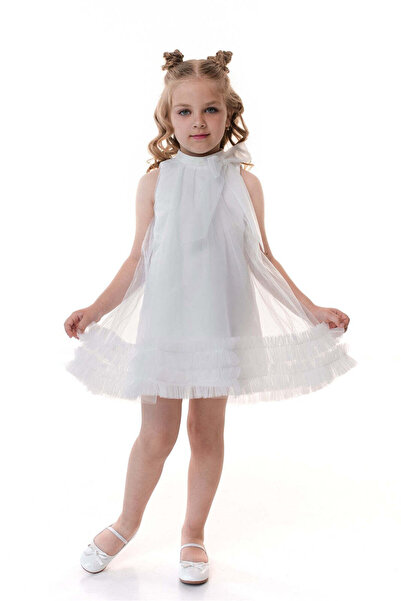 SOLLUXE PORTIA - Rochie elegantă din voal și tulle fin cu fundă decorativă la...