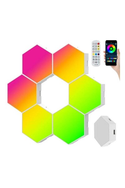 SOLLUXE Lampa LED modulara de perete - set 6 panouri hexagon inteligente RGB,...