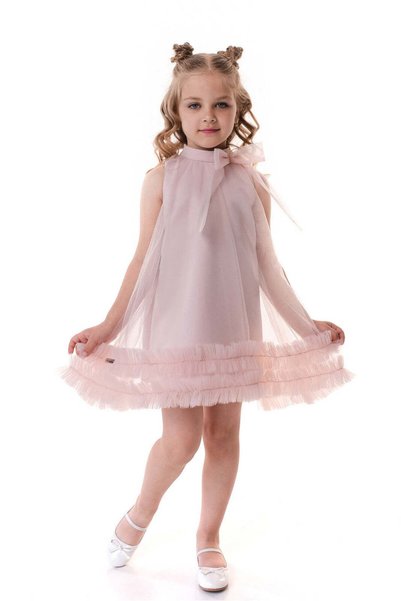 SOLLUXE PORTIA - Rochie elegantă din voal și tulle fin cu fundă decorativă la...