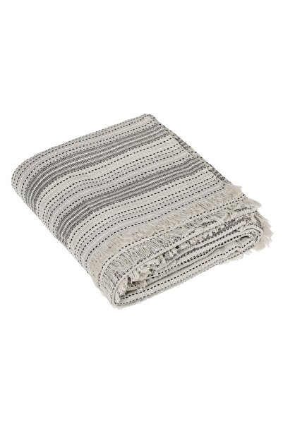 OEM Cuvertura din Bumbac Ecru cu Dunga Neagra & Franjuri pentru Fotoliu 160x1...