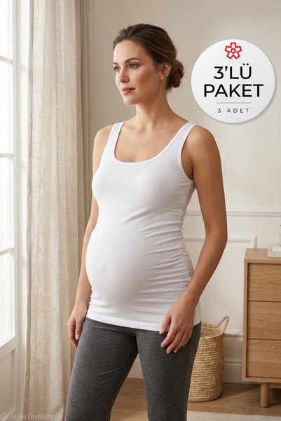 YILDIZ Modal Askılı Hamile Atlet Beyaz 3'lü Paket