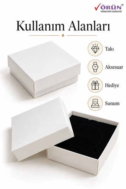Örün Matbaa 8x8x3cm Beyaz Takı Kutusu Kelepçe, Kolye, Bileklik, Mini Set 25 Adet Süngerli Demontedir