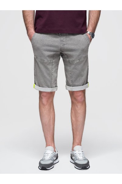 OMBRE Pantaloni scurți din denim pentru bărbați cu cusături decorative, gri d...
