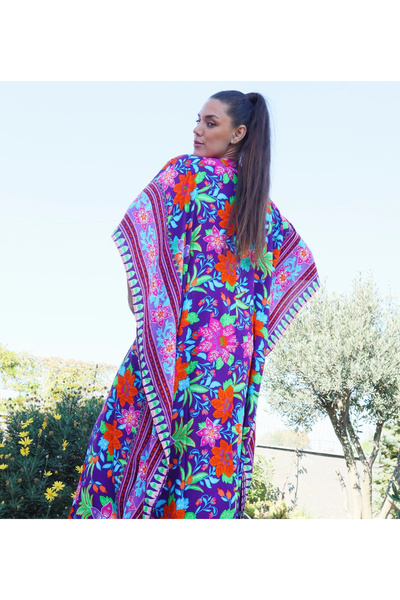 Su Koleksiyon Phuket Flower-Patterned Viscose Kaftan Dress