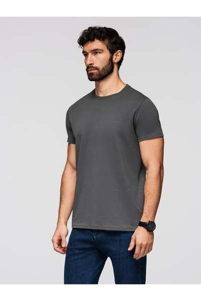OMBRE Tricou clasic de bărbați din bumbac, culoare grafit, OM-TSBS-0236