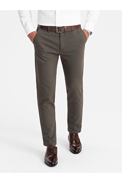 OMBRE Pantaloni chino clasici pentru bărbați, cu textură fină, kaki OM-PACP-0188