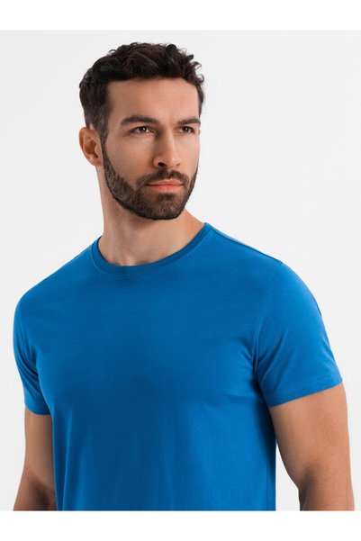 OMBRE Tricou clasic BASIC din bumbac pentru bărbați, albastru OM-TSBS-0236
