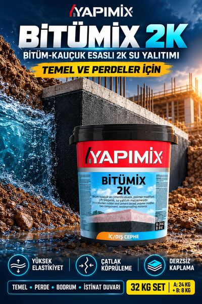 YAPIMİX Bitümix 2k Bitüm Kauçuk Esaslı Çift Bileşenli Su Yalıtım Malzemesi